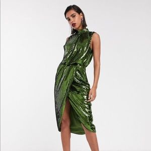NWT ASOS Green Sequin Drape Dress